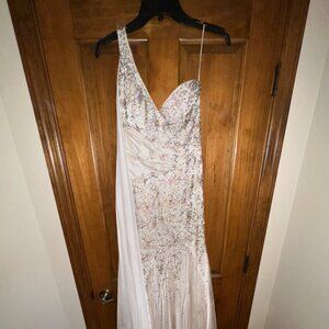 Mac Duggal White One Shoulder Pageant Gown Prom Dress
